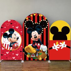 Mickey Mouse Gold Red Arch Backdrop Cover for Baby Shower Boy Birthday Party